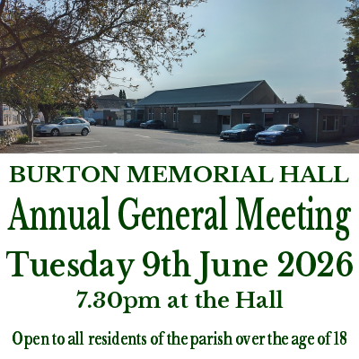 Burton Memorial Hall AGM Tues 9th June 2026