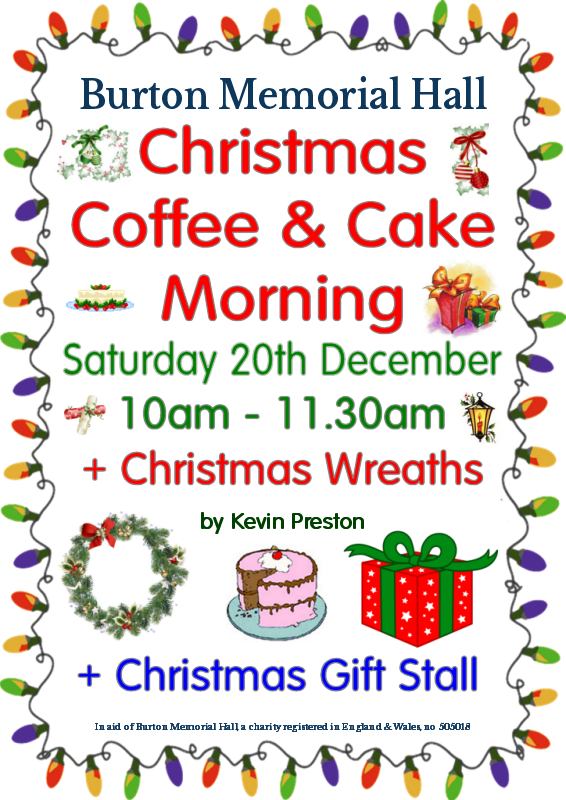 Christmas Coffee and Cake Morning Sat 20th Dec 2025at Burton Memorial Hall 10am-11.30am