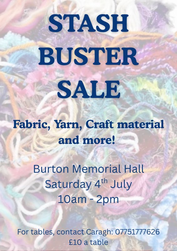 Stashbuster Sale at Burton Memorial Hall Sat 4th July 2026